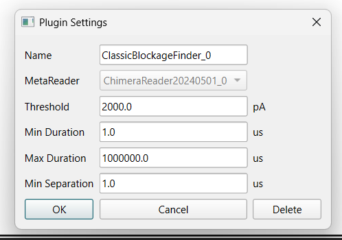 EventFinder parameters